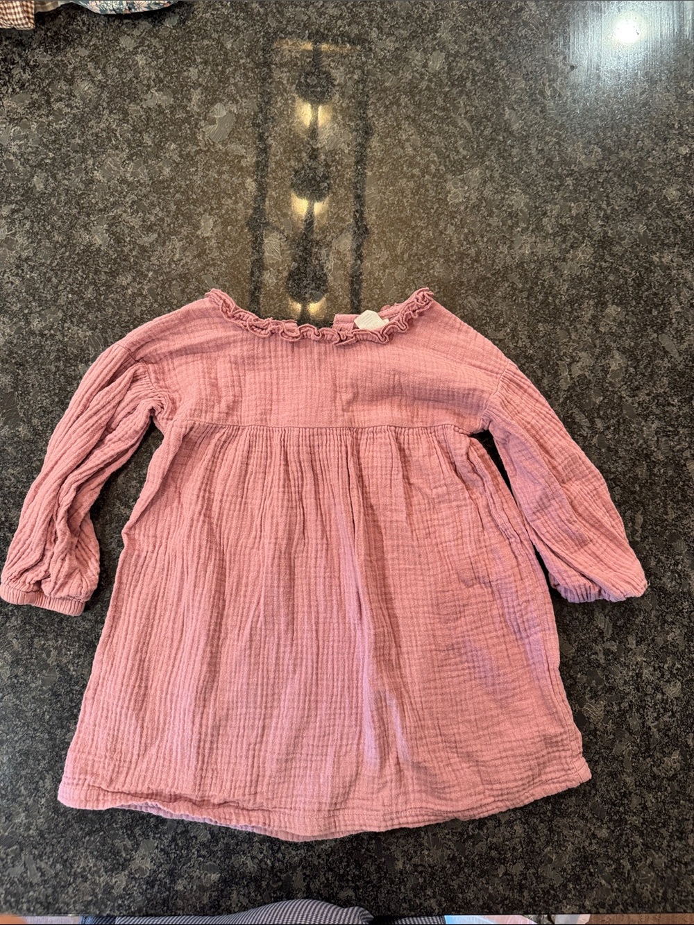 H&M Girls Pink Gauze Long-Sleeve Dress Top